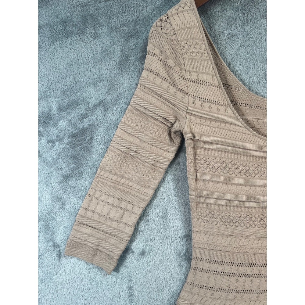 Ralph Lauren Purple Label Pleated Midi Dress XS Tan Knit Layered Bodice Viscose - Picture 7 of 13